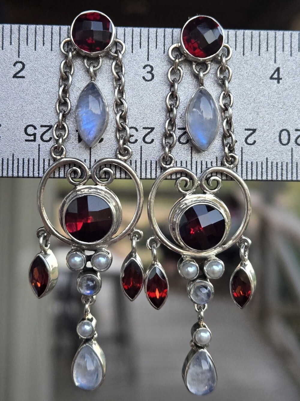 Nicky Butler Garnet & Moonstone 925 Sterling Silver Earrings Designer NB 3"